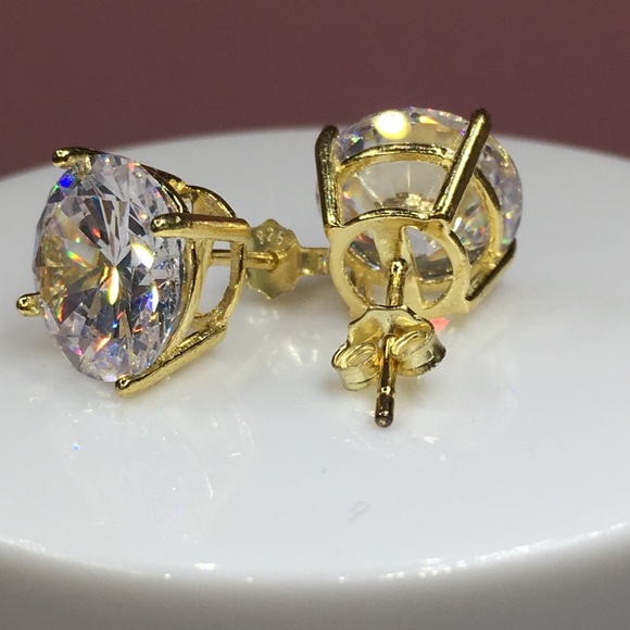 14k yellow gold 8 CT diamond stud earrings - Picture 7 of 13
